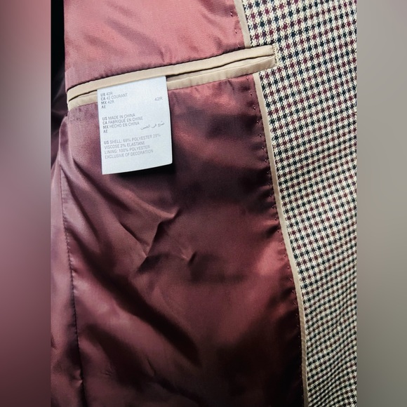 BAR III MENS SUIT JACKET STRETCH  42R BURGUNDY/BLACK FORMAL and evening WEAR - Picture 10 of 13